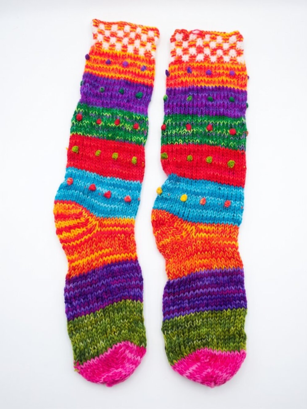 Warm Winter Socks, Hand-Knitted, Multicolor Yarn